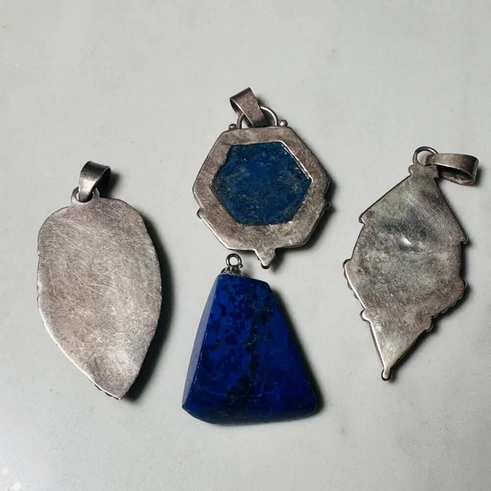 Two Lapis Lazuli Pendants - Plus Two Similar Stones Red and Green